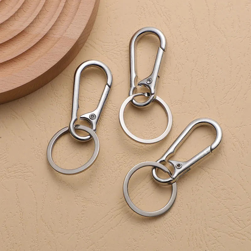 Porte-Clés Mousqueton En Métal Avec Anneau Plat Argent Poli Alliage De Zinc Crochet De Taille Anti-Perte