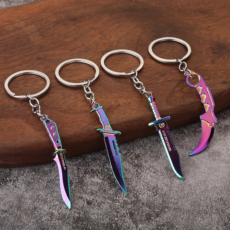 Porte-Clés Modèle De Couteau Tactique Miniature En Alliage De Zinc Pendentif D'Arme Électrolytique Couleur Arc-En-Ciel Pour Hommes Garçons