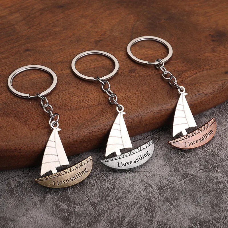 Porte-clés Voilier Alliage De Zinc Vintage Nautique Pendentif De Sac Anneau De Clé De Voiture Thème De Voile Souvenir