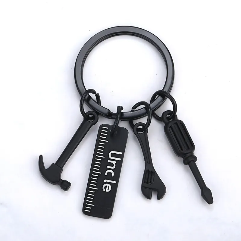 Keychain Tool Charms Black Zinc Alloy Hammer Wrench Screwdriver Ruler For Dad Papa Grandpa Uncle Father Day Gift