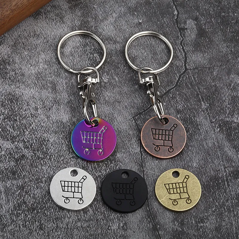 Trolley Token Keychain Metal Zinc Alloy Shopping Cart Coin Pendant With Lobster Clasp For Supermarket Shopping