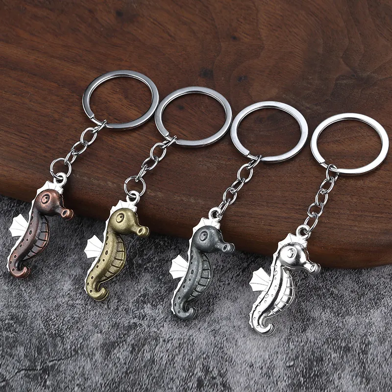 Seahorse Keychain Vintage Zinc Alloy Metal Key Ring Animal Pendant For Car Keys Backpack Bag Charm Creative Gift