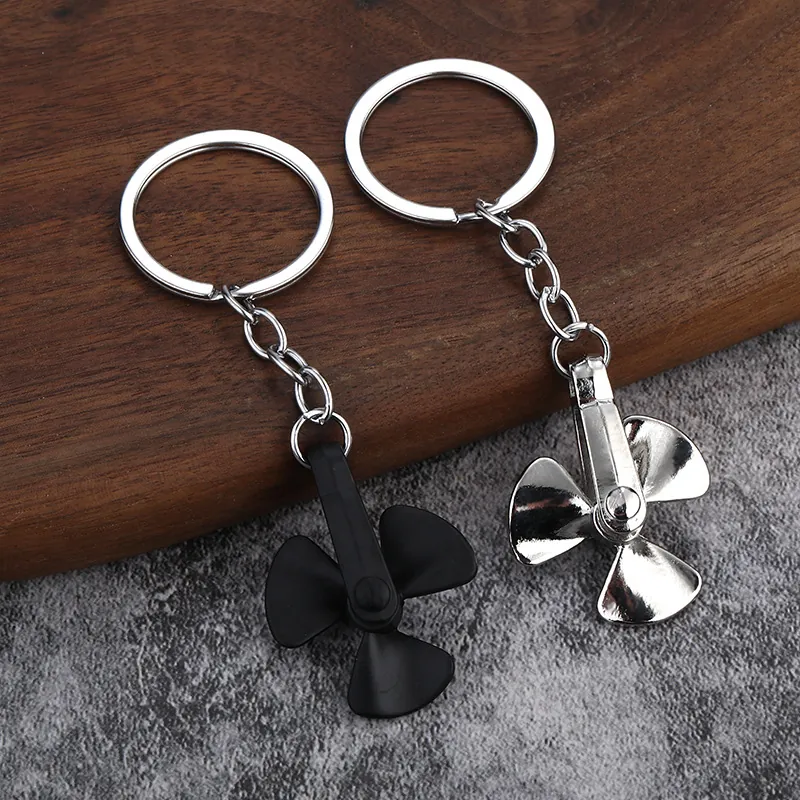 Creative Rotating Propeller Metal Keychain Zinc Alloy Three Leaf Windmill Car Accessory Gift For Men Women