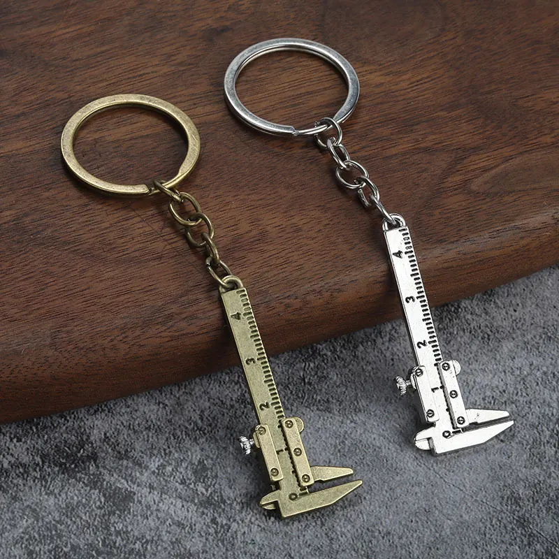 Mini Vernier Caliper Keychain Zinc Alloy Measuring Tool Portable Ruler Ornament Vintage Industrial Style For Gift