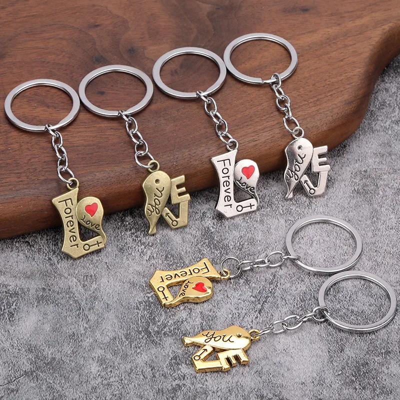 Heart Puzzle Splicing Keyring Alloy Forever Love Engraved Gender Symbol Pendant Lovers Anniversary Gift Modern Style