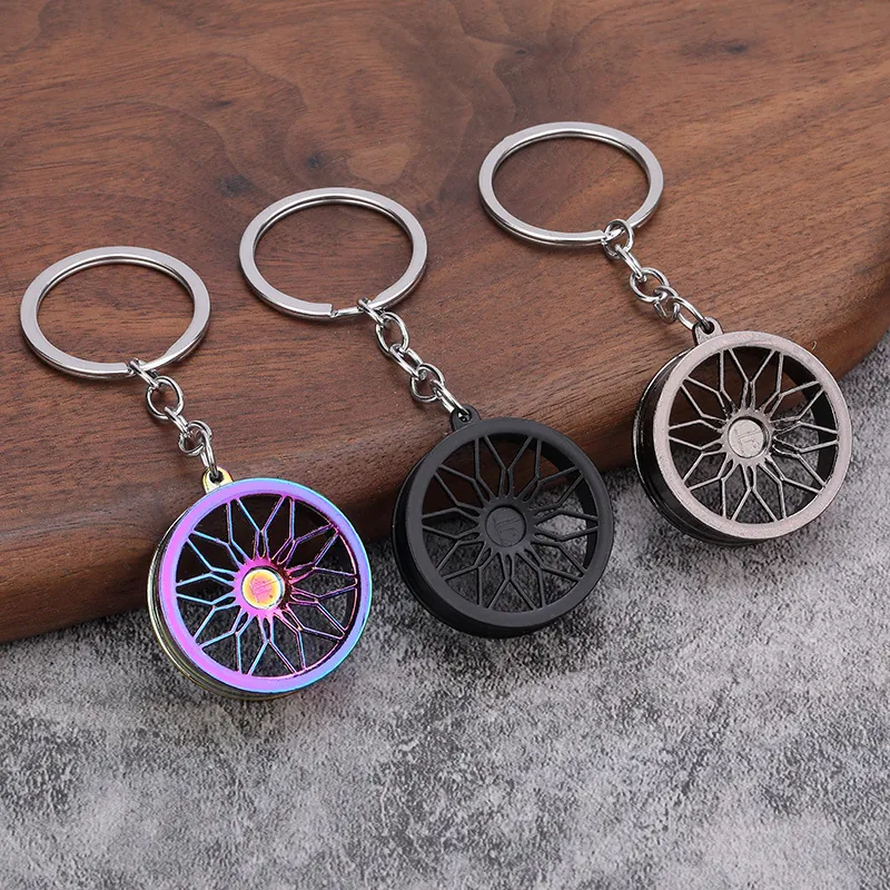 Porte-clés de Moyeu de Roue de Voiture en Alliage de Zinc Modèle de Pièce de Course Pendentif Pour Hommes Cadeau Passionné d'Auto