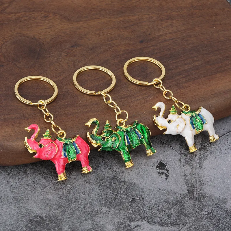 Elephant Keychain Thai Style Enamel Zinc Alloy Vintage Animal Bag Pendant Car Keyring Gift