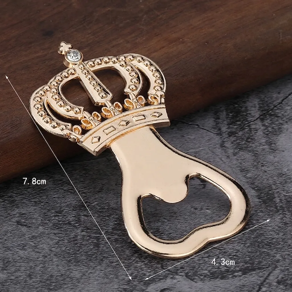 Crown Bottle Opener Vintage Zinc Alloy Rhinestone Inlaid Gold Beer Cap Lifter Wedding Party Souvenir Bar Tool