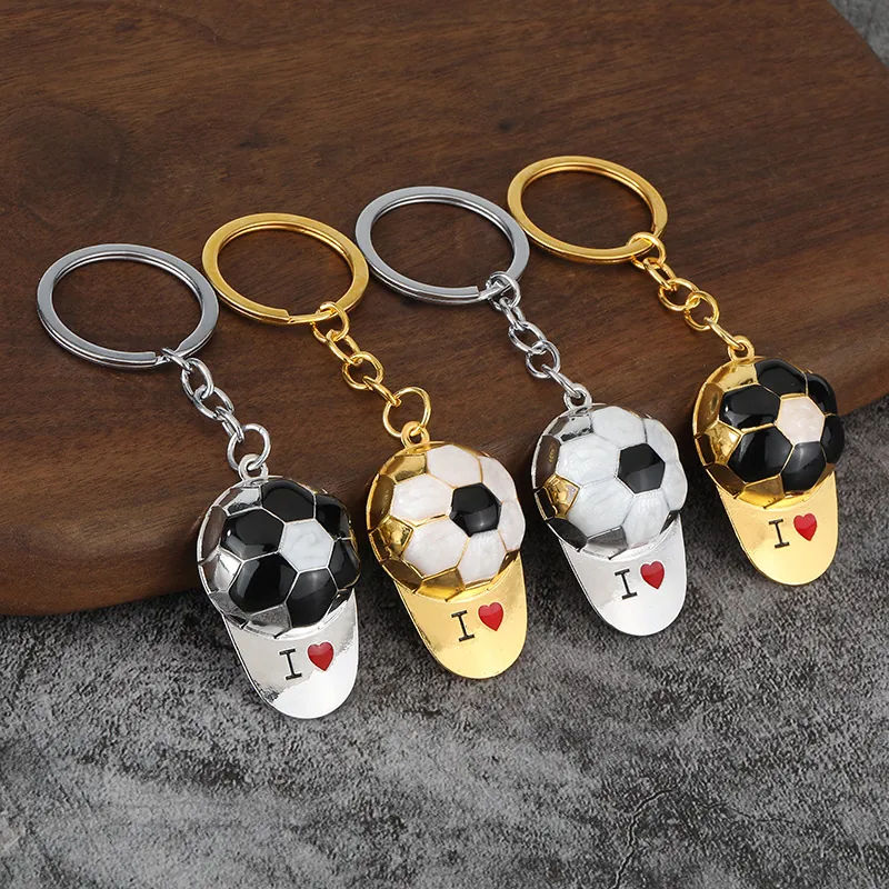 Soccer Ball Baseball Cap Keychain Zinc Alloy Enamel Creative Sports Fans Souvenir Tournament Theme Gift Metal Key Ring