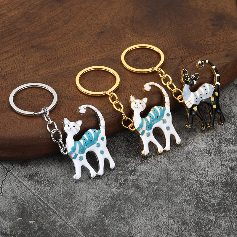 Cute Cat Keychain Enamel Animal Charm Pendant Zinc Alloy Fashion Bag Accessory For Women Girls Gift Key Ring