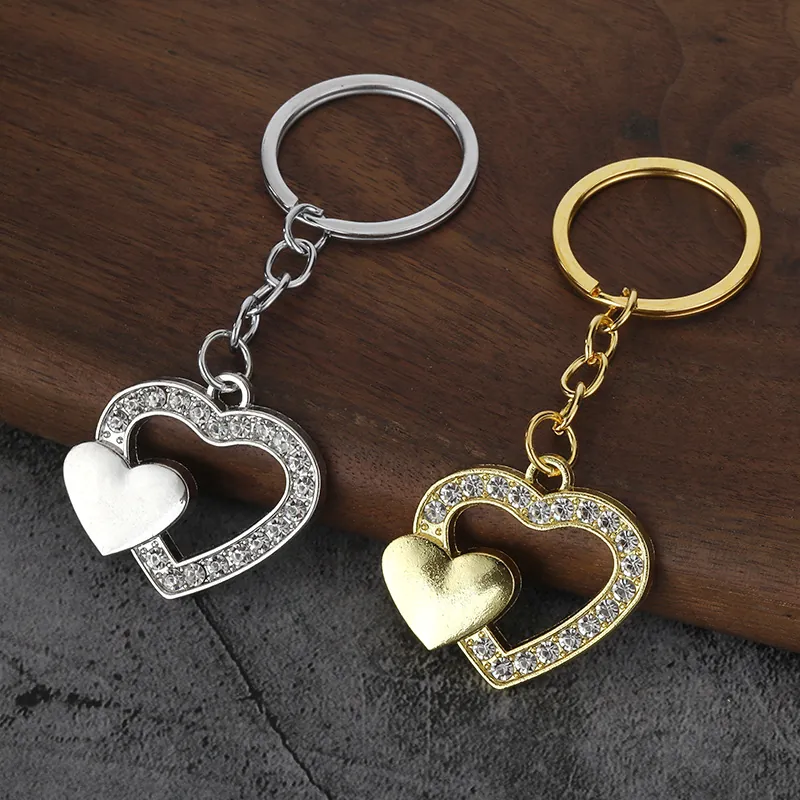 Porte-Clés En Forme De Cœur En Alliage De Zinc Avec Strass Scintillant Anneau Porte-Clés Charme De Sac Pendentif De Voiture