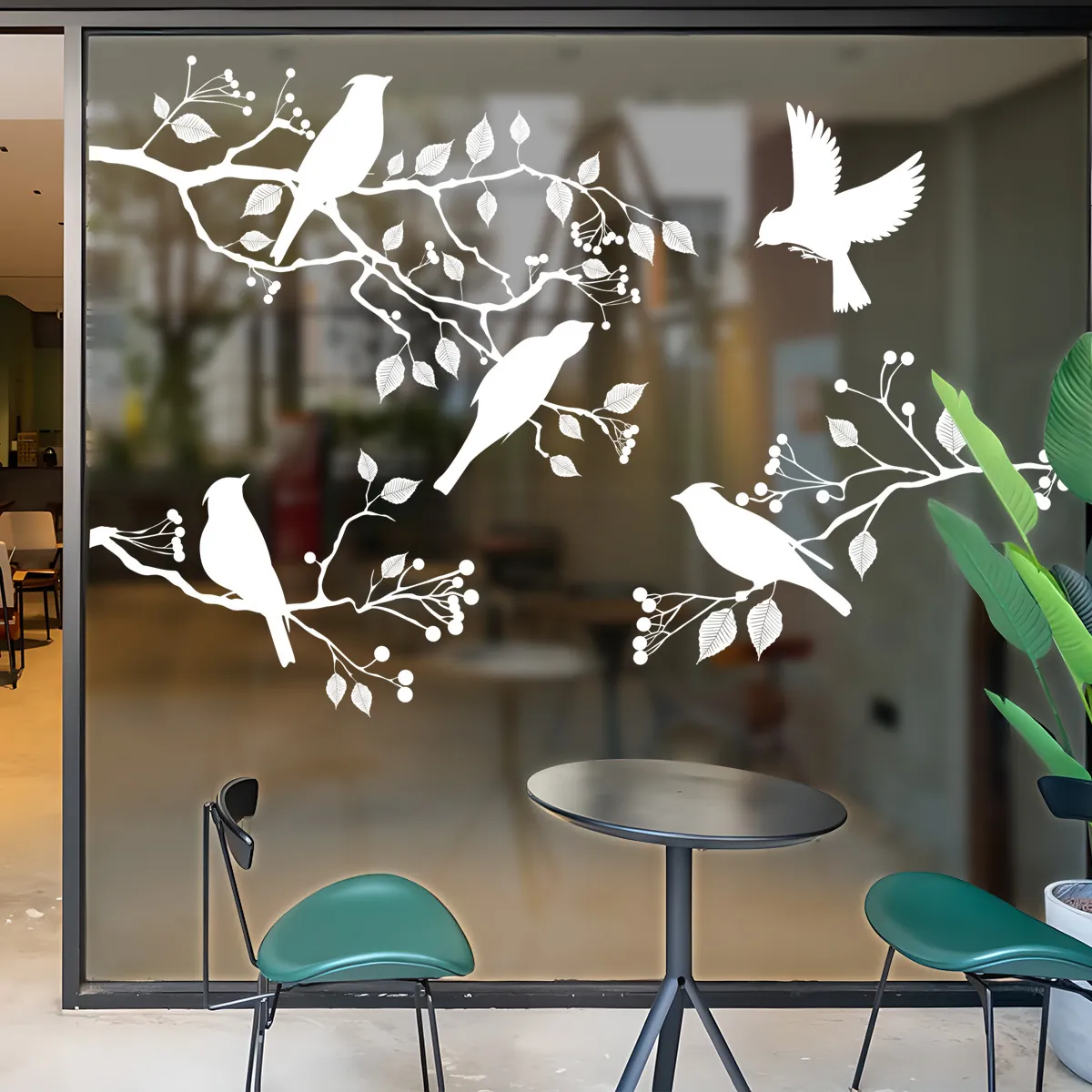 White Birds On Branches Window Clings Static Cling Glass Stickers Removable Minimalist Silhouette Decor For Home Shop