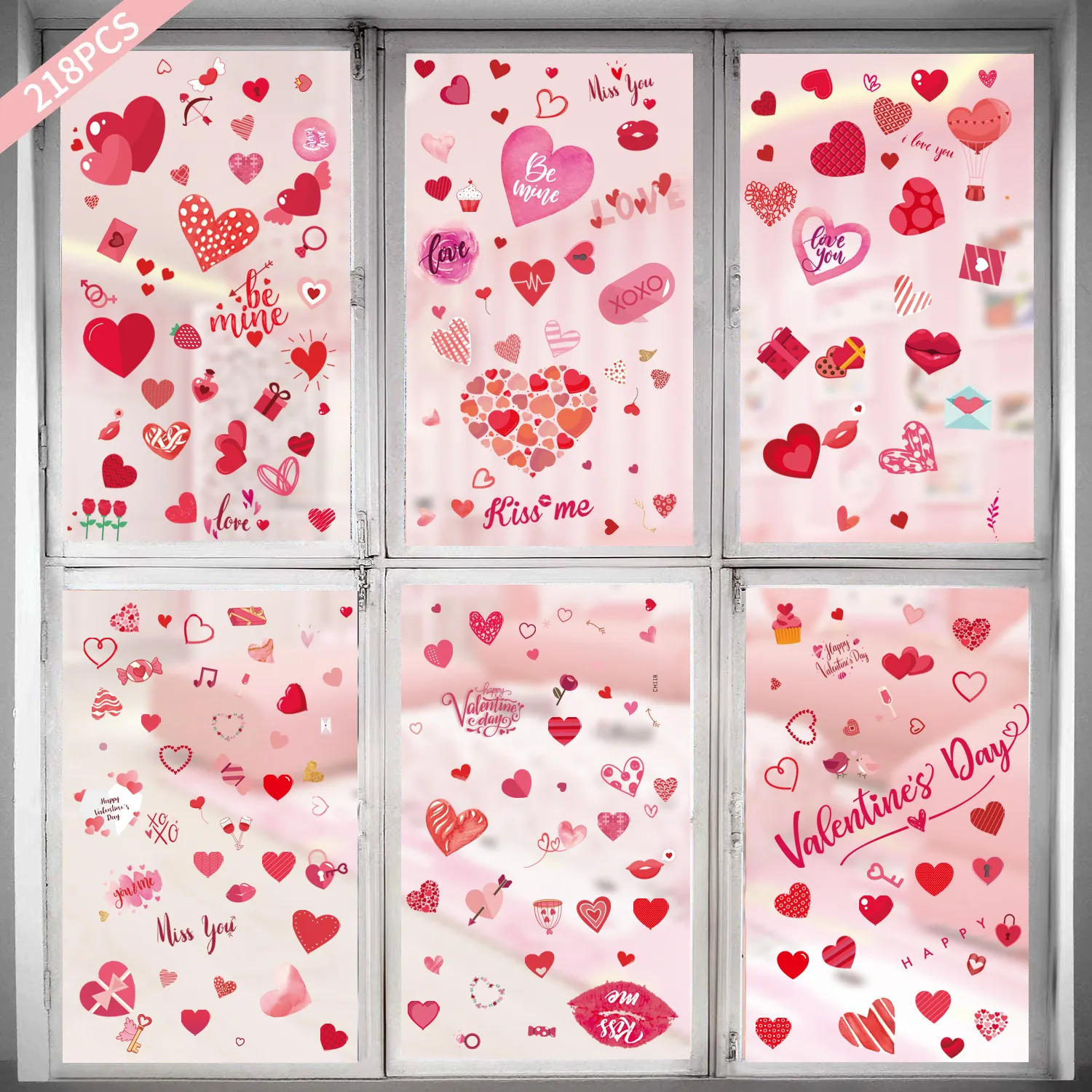 Stickers Fenêtre Saint Valentin Romantique Cœur Rose Rouge Électrostatique Décoration Verre Porte Réfrigérateur Maison Fête