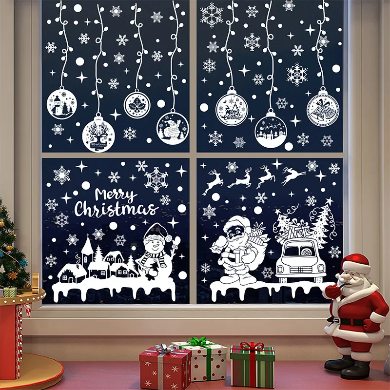 Adesivi Finestra Natale Statici PVC Doppio Lato Babbo Natale Pupazzo Di Neve Fiocco Di Neve Renna Decorazione Feste