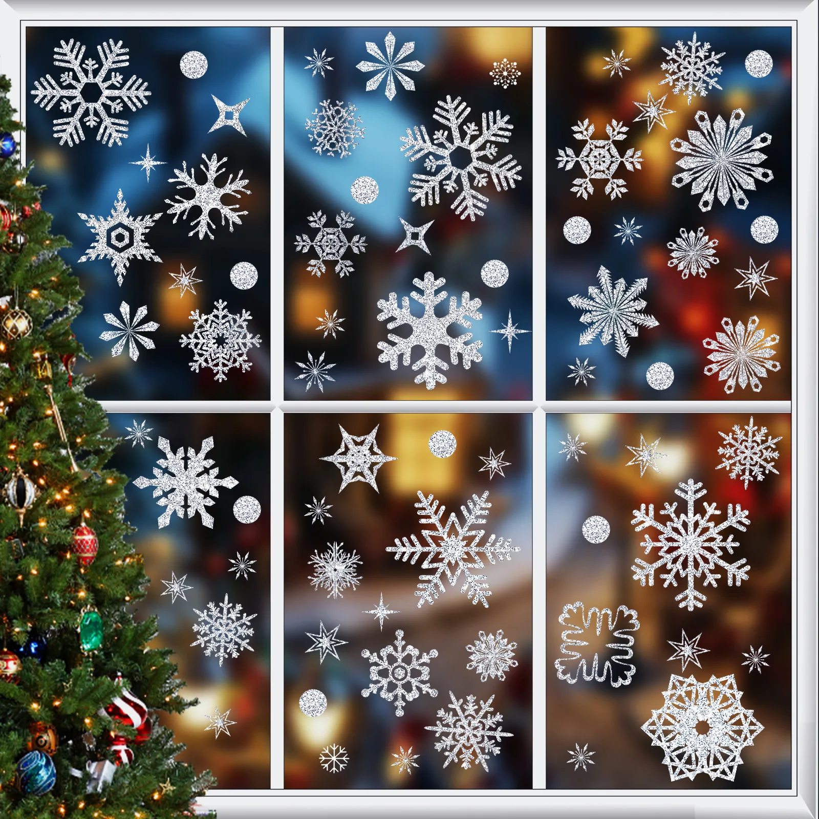 Glitter Snowflake Window Stickers Christmas Static Cling Glass Decals For Winter Holiday Home Party Decoration Ornament
