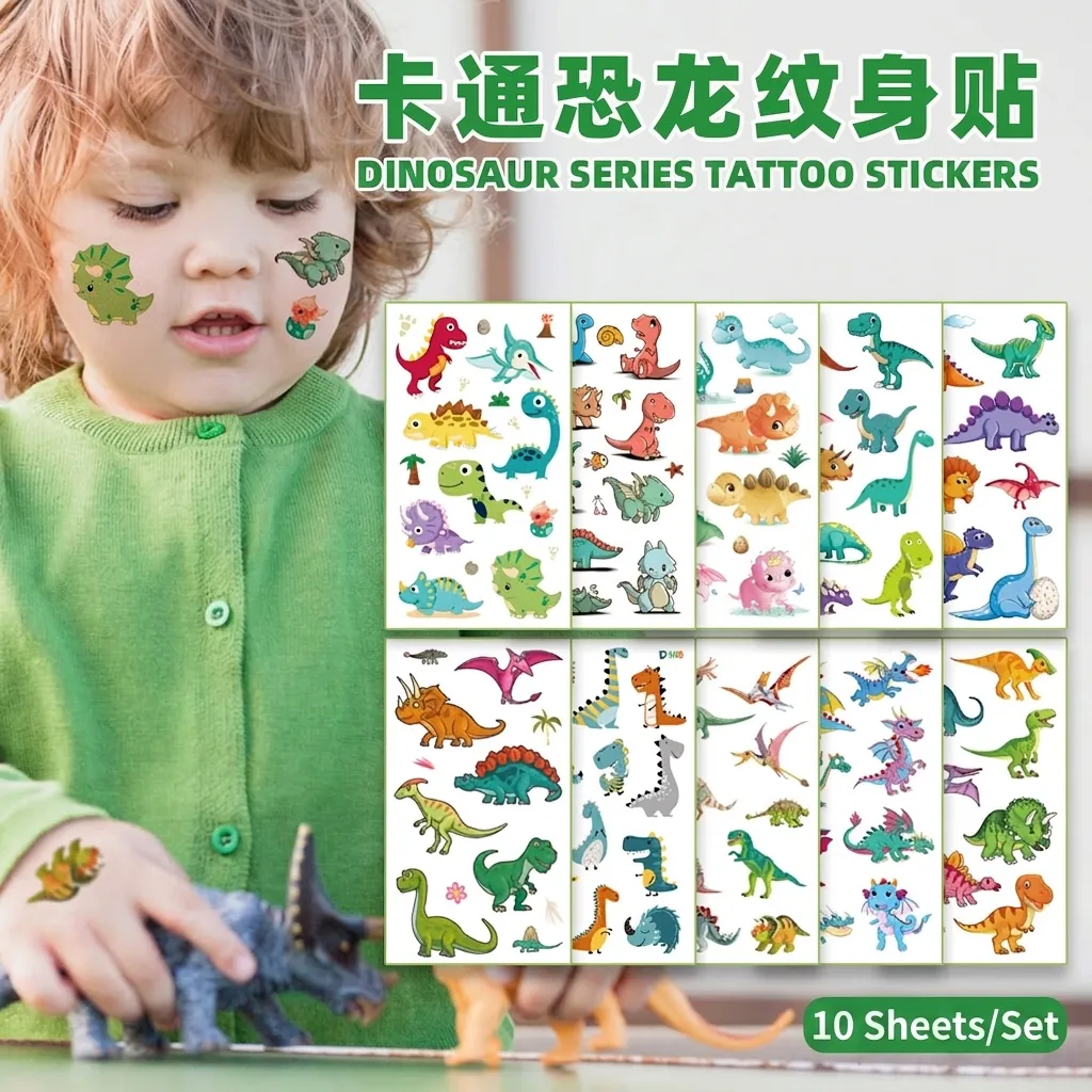 Cartoon Dinosaur Temporary Tattoo Stickers Waterproof Sweatproof Body Art For Kids Birthday Party Favors Cute Diverse Patterns