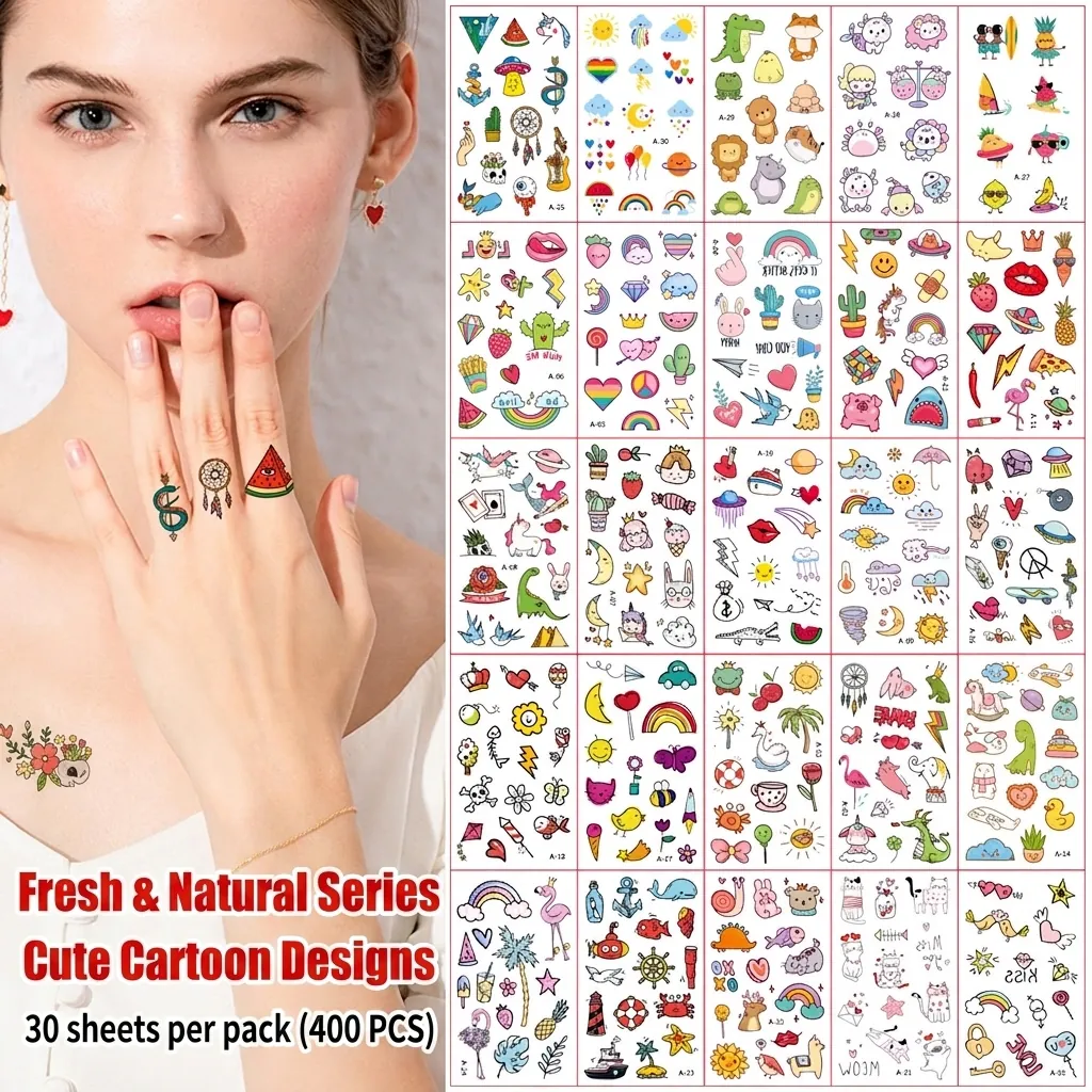 Temporary Tattoo Stickers Waterproof Long Lasting Cute Cartoon Fresh Style Body Art Decorative Decals