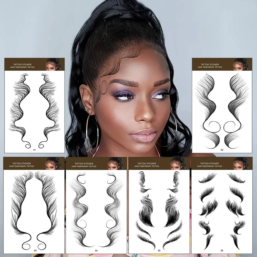 Hairline Temporary Tattoo Stickers Waterproof Natural Baby Hair Edge Stickers For Women Makeup Curly Wavy Styles
