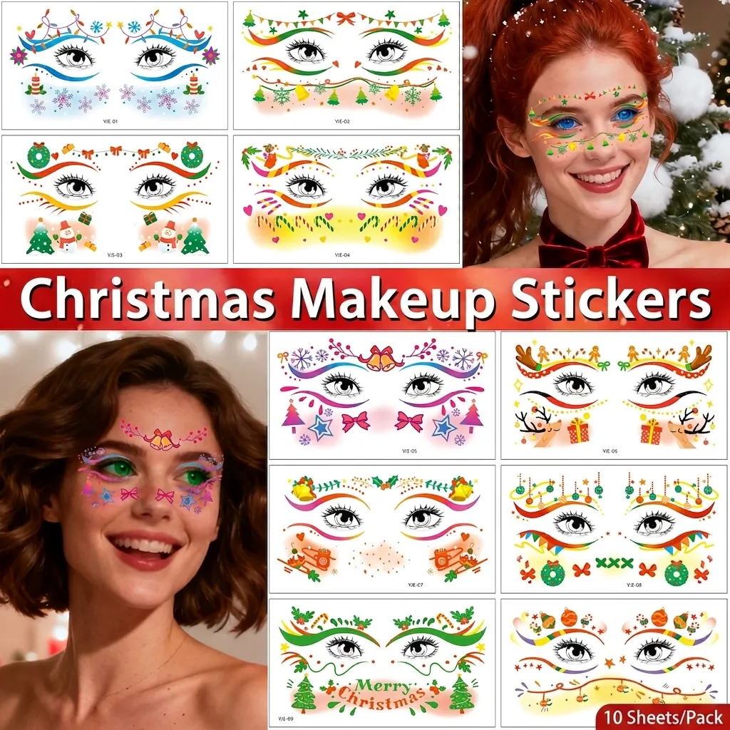 Christmas Face Temporary Tattoo Stickers Waterproof Xmas Makeup Stickers For Party Decoration For Women Kids