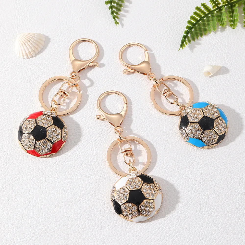 Soccer Ball Keychain Sparkling Rhinestone Zinc Alloy Football Pendant Sporty Keyring For Bag Charm Sports Fans Gift