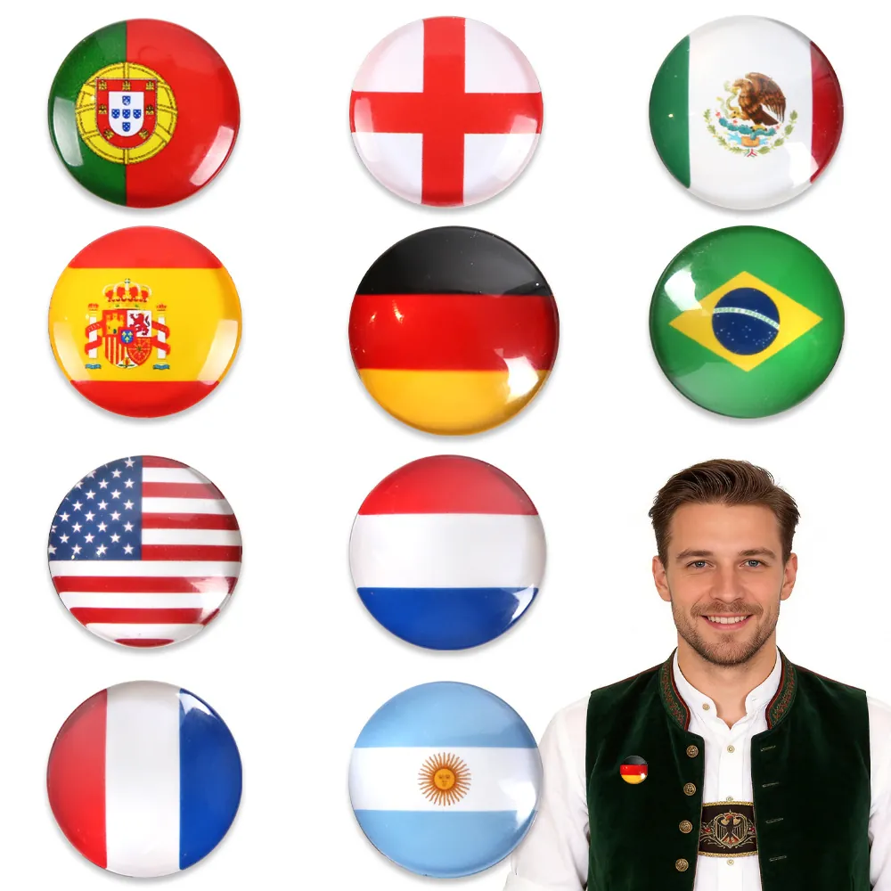 Nationale Vlag Broches Kristalglas Ronde Pin Badge Voor Voetbalfans Wereldkampioenschap Voetbal Souvenir Feest Decoratie Accessoire