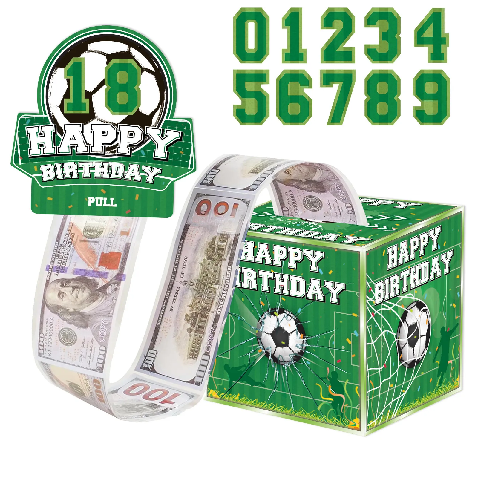 Soccer Theme Birthday Money Pulling Box For Cake Surprise Party Decoration Paper Trophy Cup Gift Box For Sports Fans