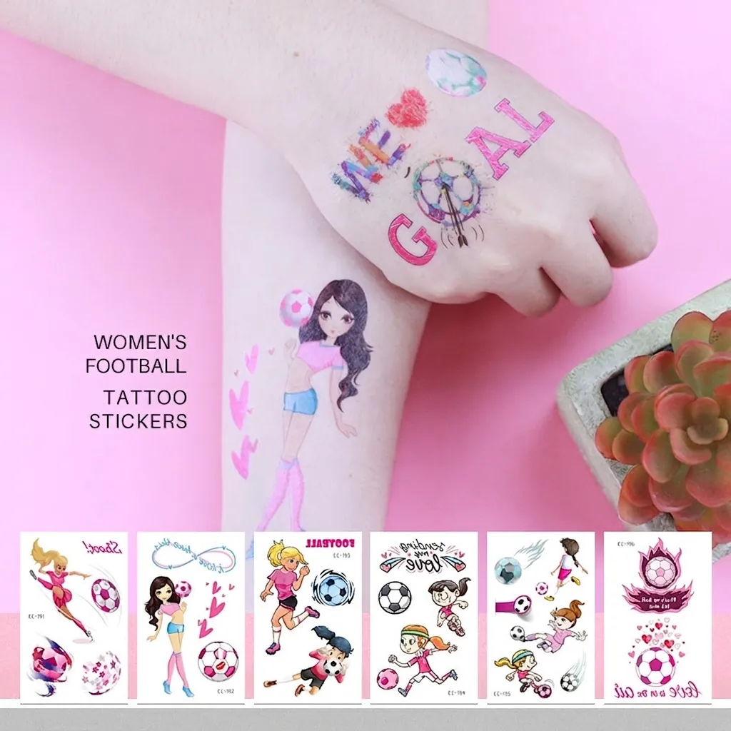 Girls Soccer Temporary Tattoo Stickers Waterproof Cartoon Football Player Body Art For Kids Sports Party Favors