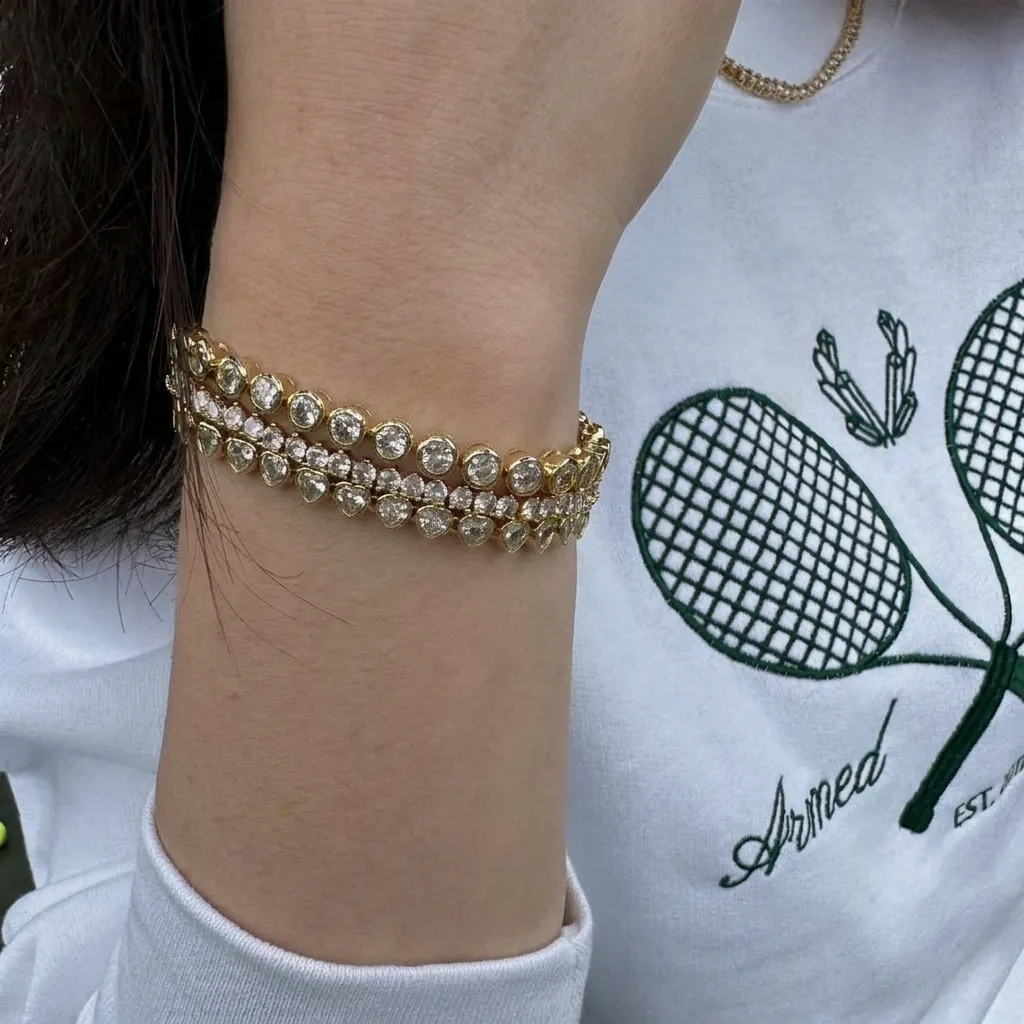 Tennis Bracelet Stainless Steel Cubic Zirconia Heart Round Shape Waterproof Hypoallergenic Elegant Fashion Jewelry Women