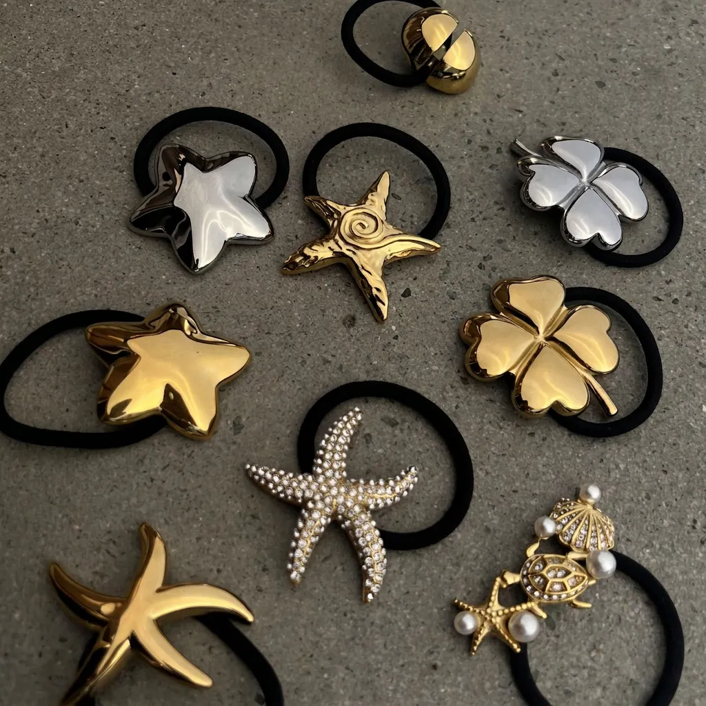 Stainless Steel Hair Tie Ponytail Holder Marine Starfish Turtle Shell Artificial Pearl Rhinestone Fashion Elastic Metal Headwear