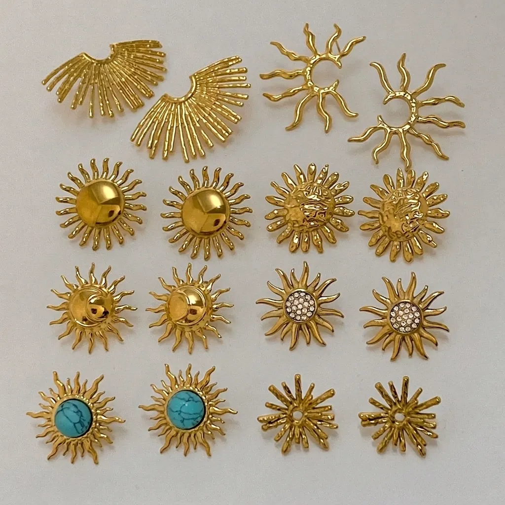 Orecchini A Lobo Sole Acciaio Inossidabile Turchese Zircone Bohemien Geometrico Gioielli Per Donne
