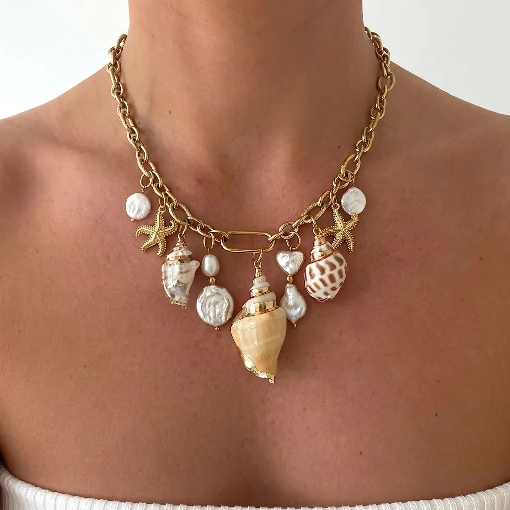 Oceaan Zeester Schelp Bedelketting Roestvrij Staal Kunstmatige Barokparel Vakantie Marine Stijl Sieraden Voor Dames