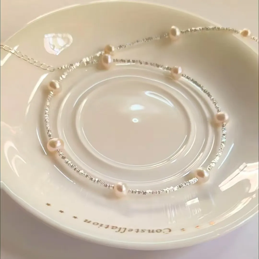 Artificial Pearl Necklace With 925 Sterling Silver Beads Elegant French Retro Style Clavicle Chain Jewelry For Women