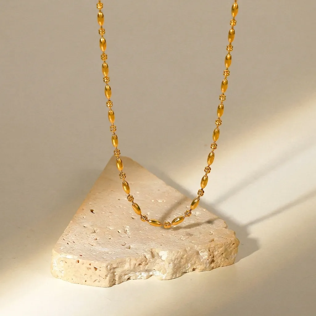 Collana a Catena Con Perle Ovali in Acciaio Inossidabile Placcato Oro 18K Minimalista per Donna Gioielli Stile Ins