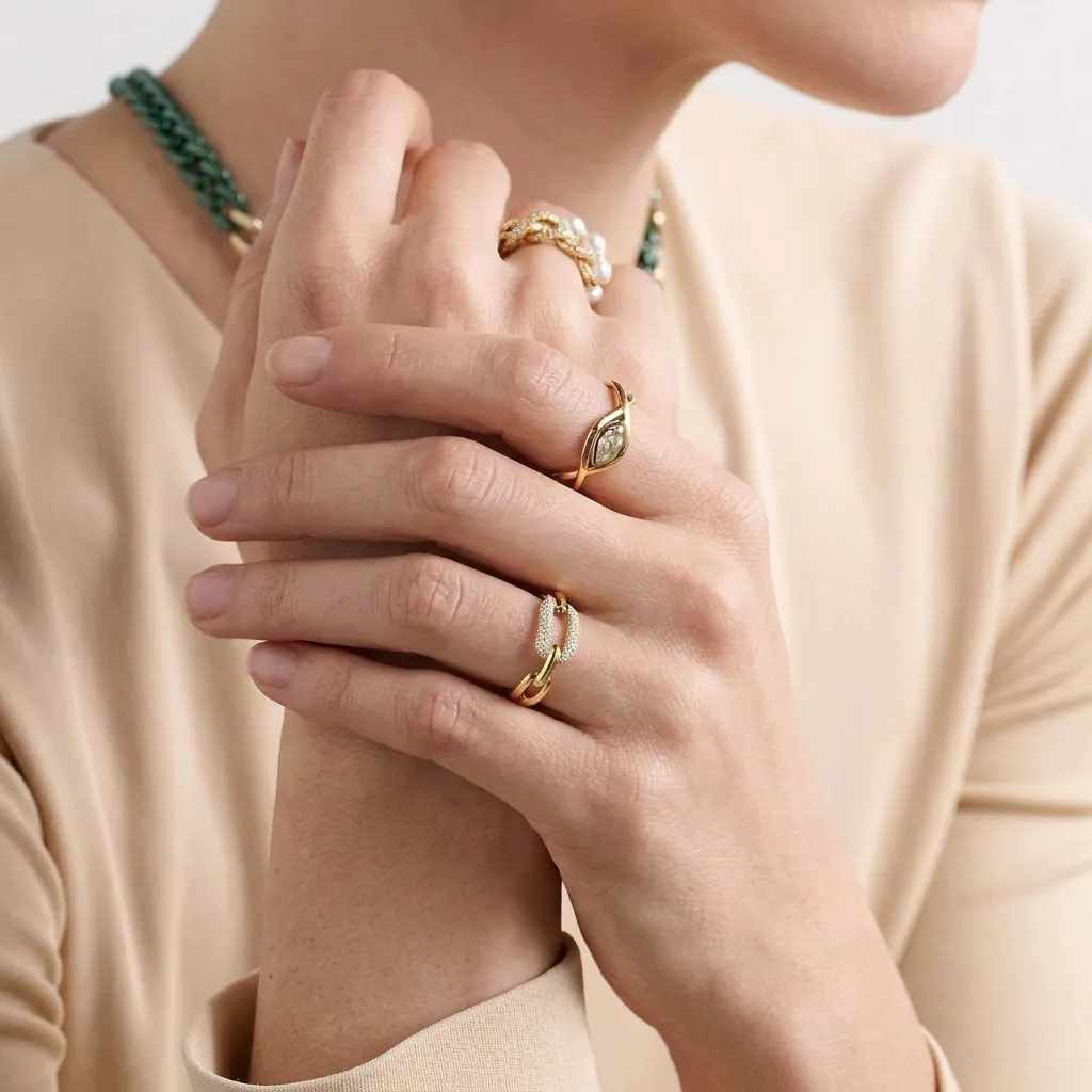 Anello Catena A Maglie Moda Acciaio Inossidabile Pavé Zirconia Impermeabile Ipoallergenico Gioielli Lusso Donne