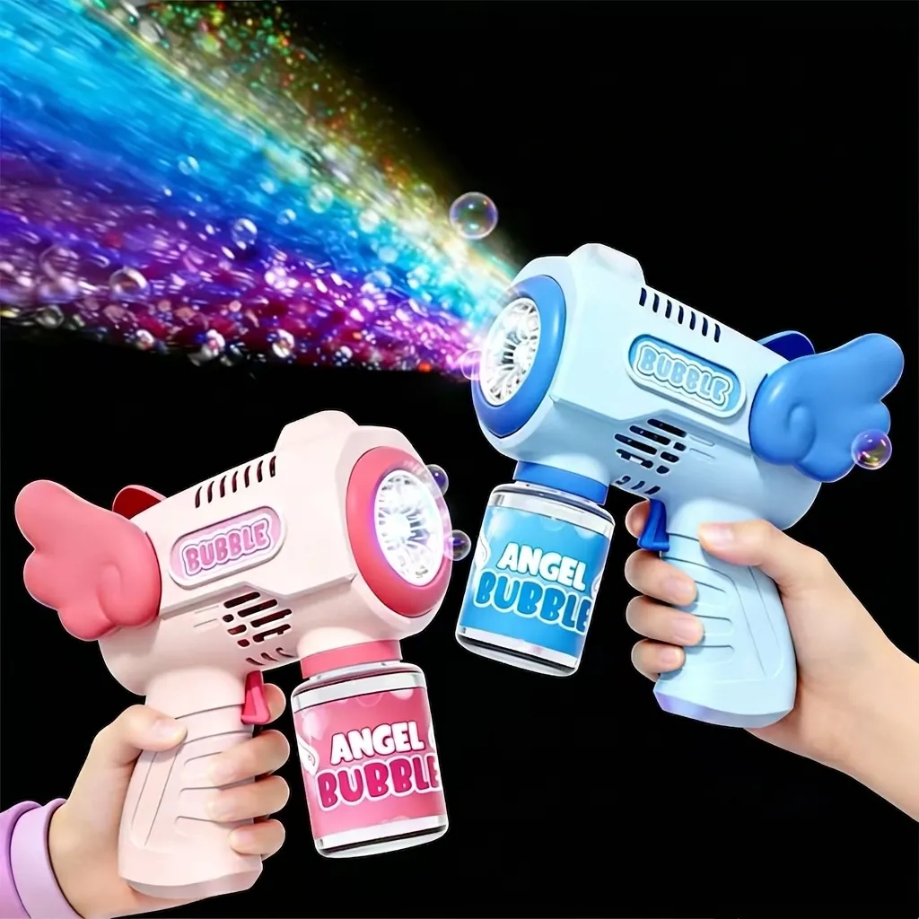 Fully Automatic Electric Bubble Gun Toy For Kids Astronaut Angel Wings Design LED Light Bubble Machine Outdoor Fun Toy