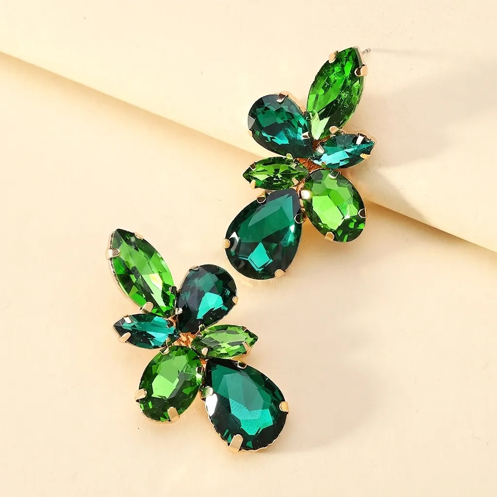 Vintage Statement Leaf Cluster Drop Earrings Alloy Glass Crystal Luxury Elegant Jewelry For Women Party Wedding