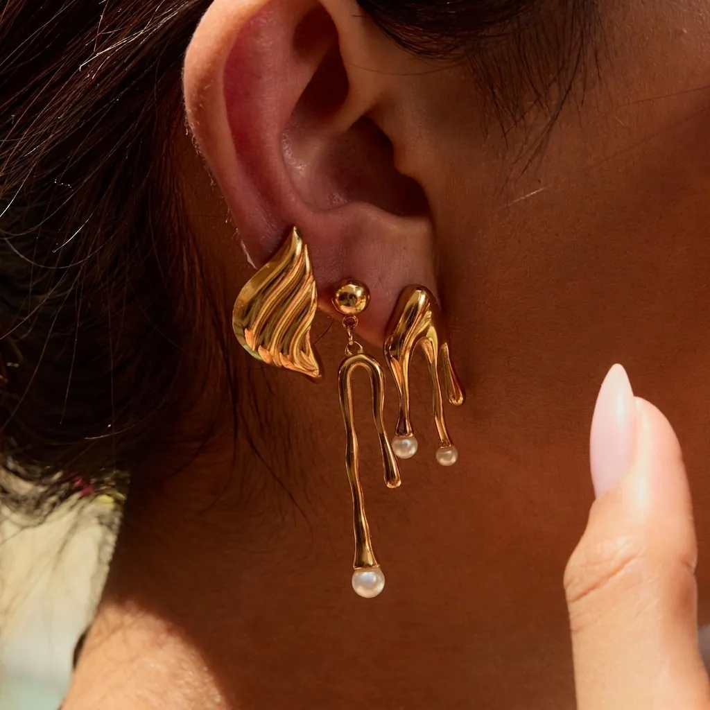Liquid Metal Lava Earrings Stainless Steel Irregular Geometric Asymmetric Hypoallergenic Fashion Accessories For Women