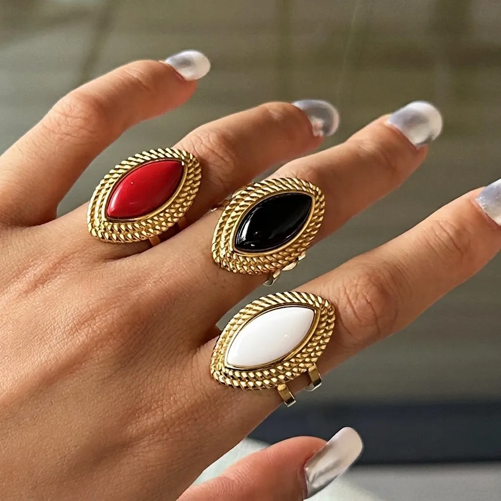 Marquise Vintage Ring Stainless Steel 18K Gold Plated Waterproof Hypoallergenic Boho Open Finger Jewelry For Women