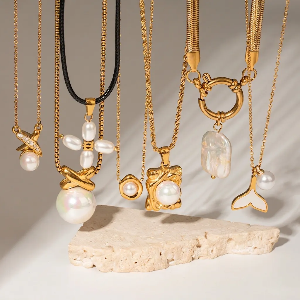 Halskette Aus Edelstahl Mit Künstliche Perlenanhänger Für Damen Gold Vergoldet Französische Vintage Mode Minimalistischer Schmuck