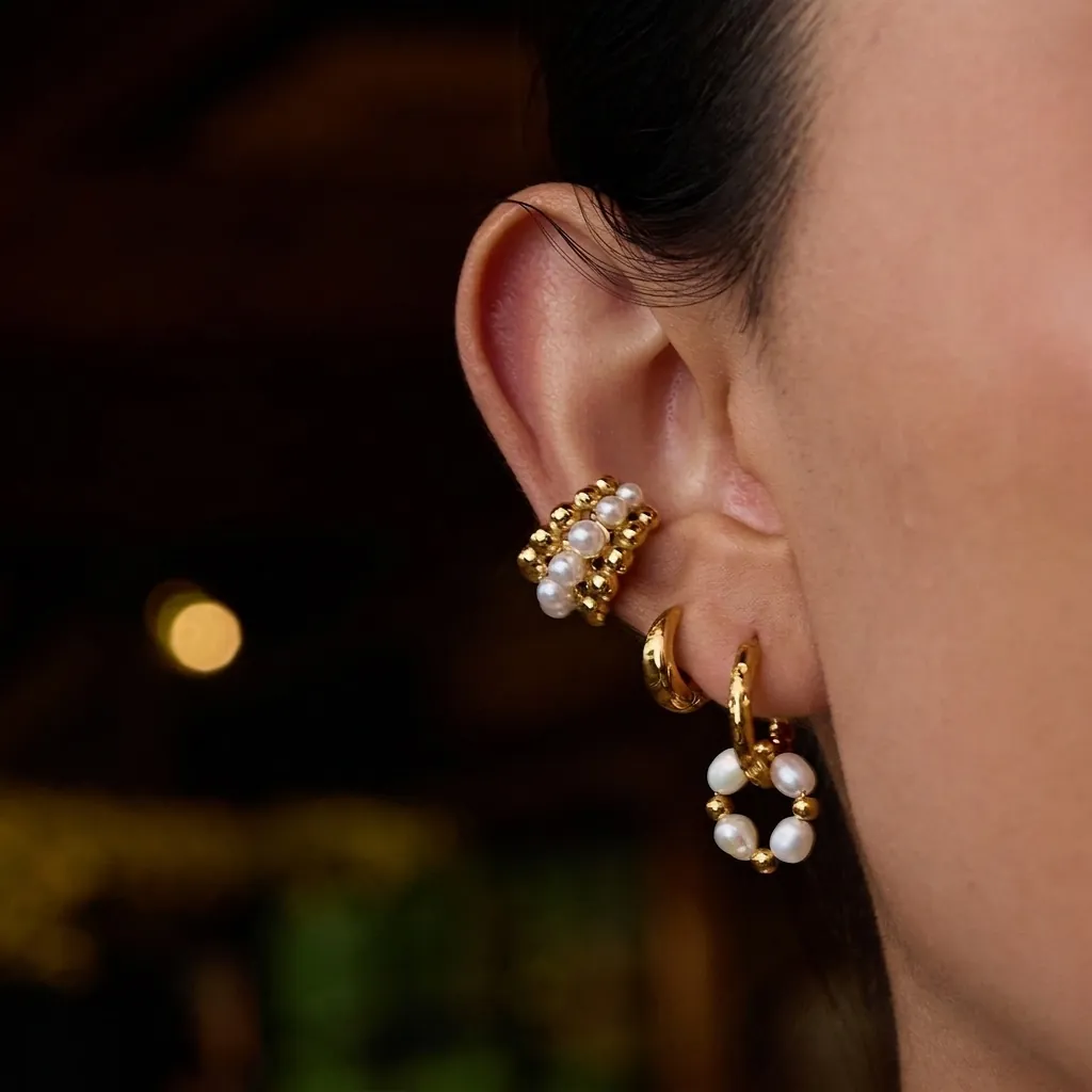 Boucles Oreilles Créoles Künstliche Perles Acier Inoxydable Doré Étanche Hypoallergénique Bijoux Style Français Luxe Femmes