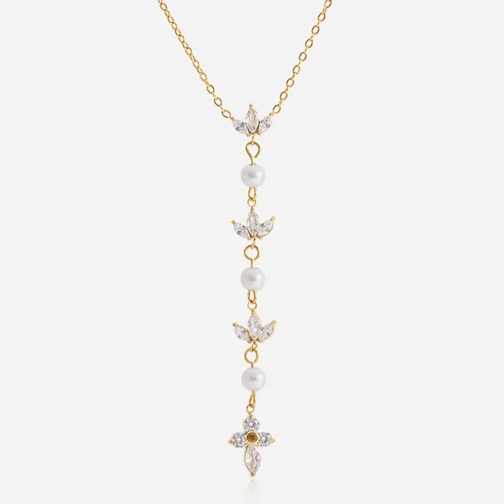 Edelstahl Künstliche Perle Strass Anhänger Halskette Für Damen Elegante Vergoldeter Schmuck Geschenk