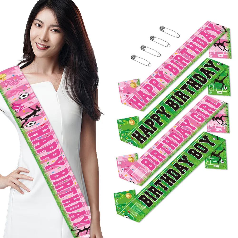 Soccer Birthday Sash Satin Etiquette Band For Kids Party Decoration Photo Props Sporty Happy Birthday
