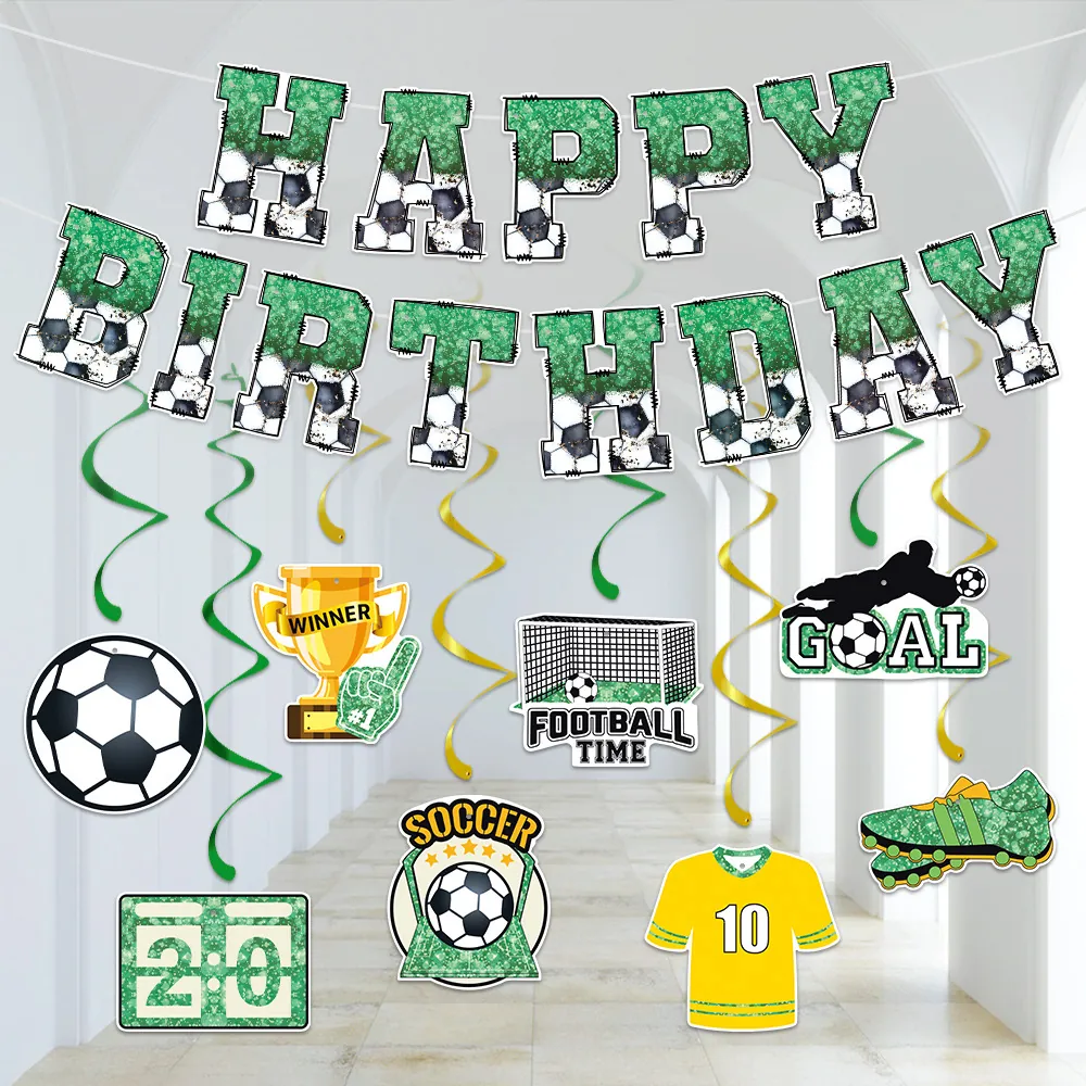 Décorations Anniversaire Football Bannière Papier Vert Spirales PVC Ornements Suspendus Fournitures Fête Sport