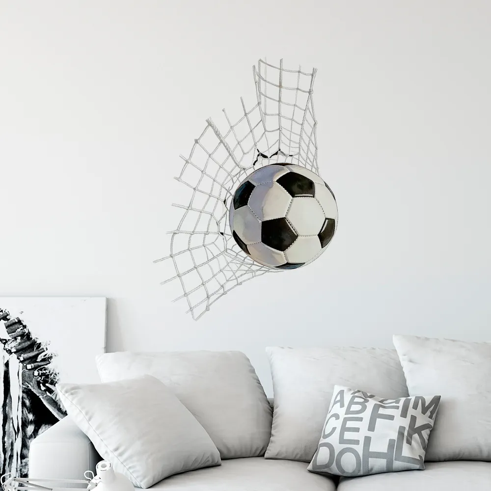 3D Fußball Durch Die Wand Aufkleber Modern Wasserdicht PVC Fußball Wandtattoo Für Wohnzimmer Schlafzimmer Büro Home Decor