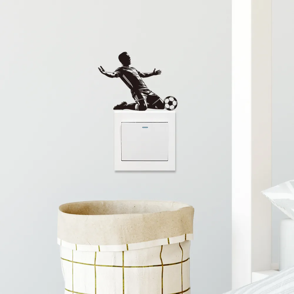 Football Player Soccer Silhouette Switch Wall Sticker Waterproof PVC Self Adhesive Creative Home Sports Room Decor