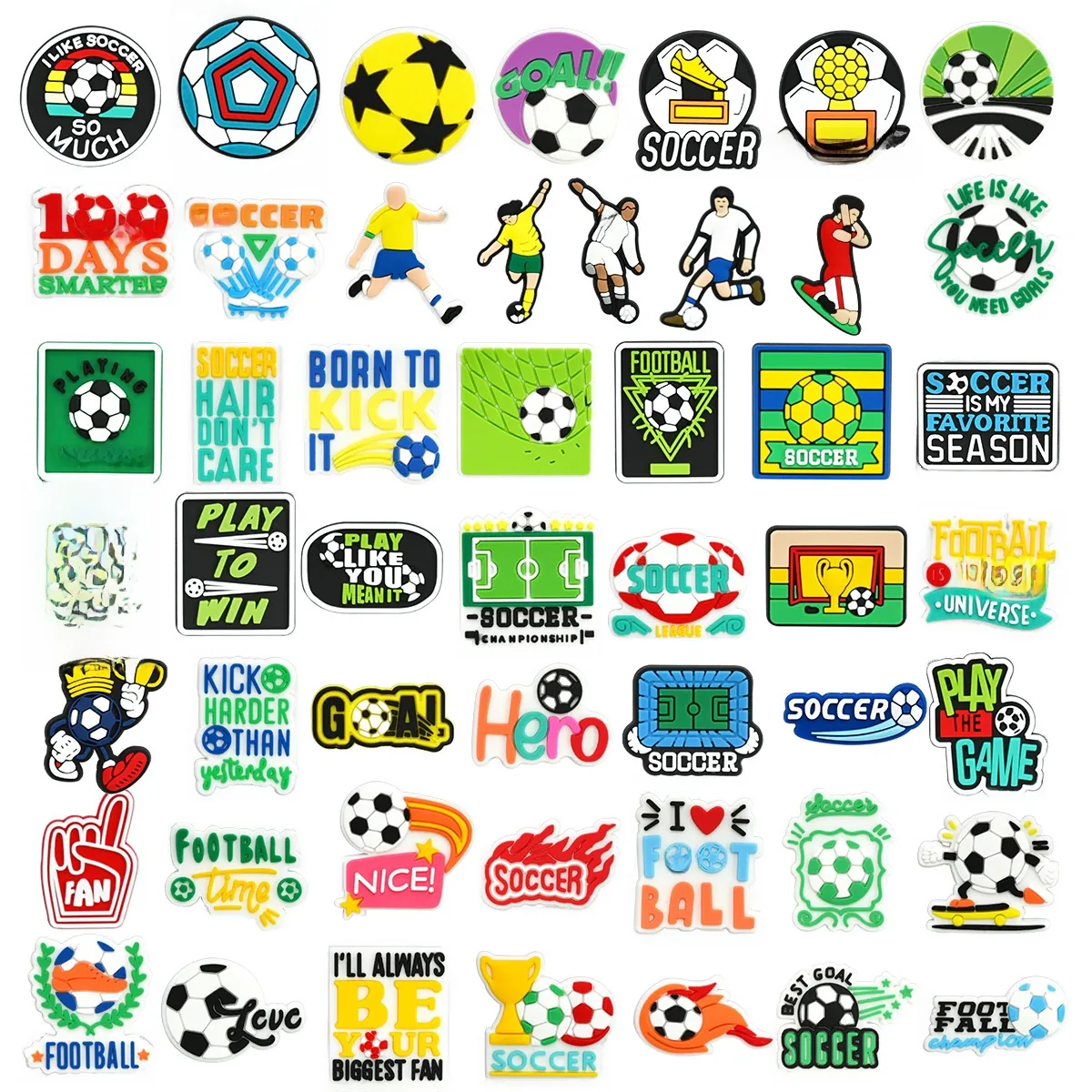 Soccer Shoe Charms PVC Soft Rubber Football Player Trophy Decorations For Clogs Sandals Sporty DIY Accessories