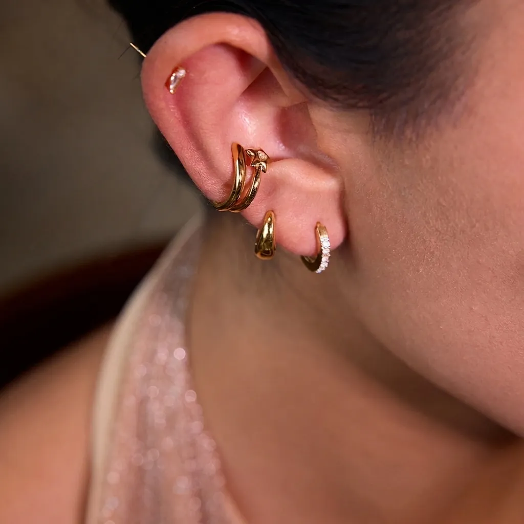 Boucles D'oreilles Étoile En Acier Inoxydable Créoles Zircon Plaqué Or Sans Perçage Bijoux Minimalistes Mode Femme