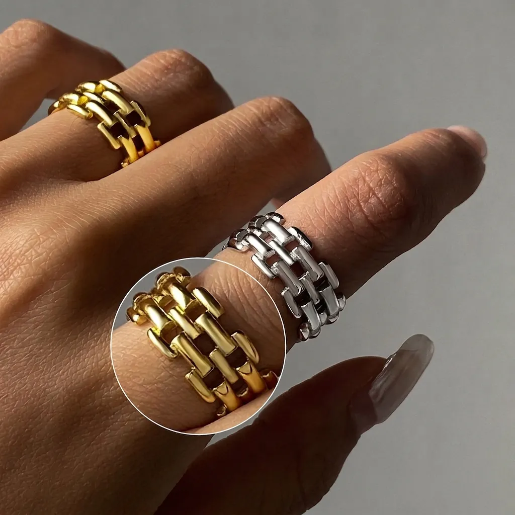 Edelstahl Ring Uhrenarmband Design Hohl Kettenglied Geometrisch Vintage Industrial Fashion Schmuck Für Damen