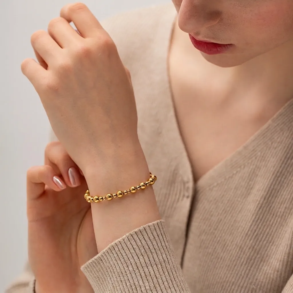Ins Stil 18K Vergoldet Edelstahl Rundkugel Kordelzug Armband Für Damen Verstellbar Minimalistisch Geometrischer Schmuck