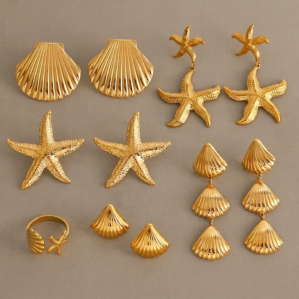 Orecchini A Lobo Stella Marina Conchiglia Placcati Oro 18K Acciaio Inossidabile Impermeabile Ipoallergenico Gioielli Donna
